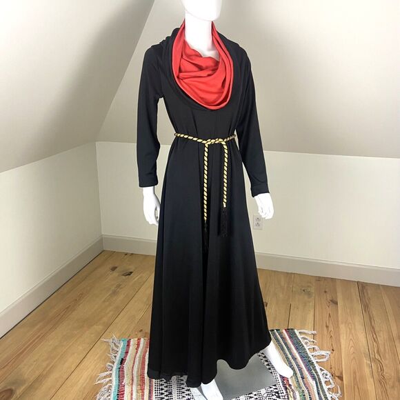 Vintage 70s Hooded Maxi Dress Caftan Cult Gown Cowl Neck M/L/XL Hood Boho Hippy - Picture 8 of 14